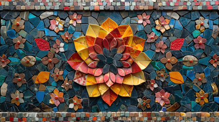 Colorful mosaic on the wall in the park. Abstract background.の素材