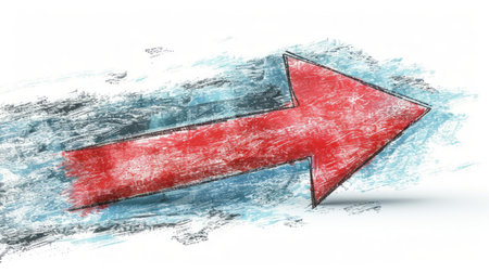 Red arrow pointing to the right on a white background.の素材