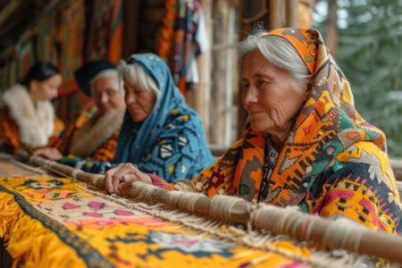 Old women in national clothes on the background of a wooden house.の素材