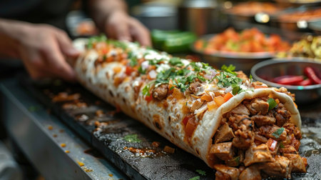 Tasty kebab with meat and vegetables on table, closeupの素材