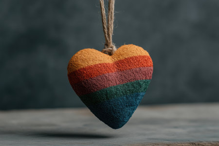 Rainbow heart on a wooden background. Valentine's day concept.の素材