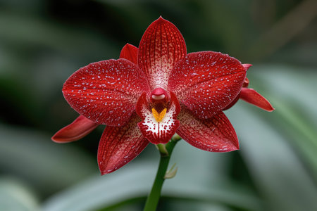 Beautiful red orchid on a dark background. Close-up.の素材