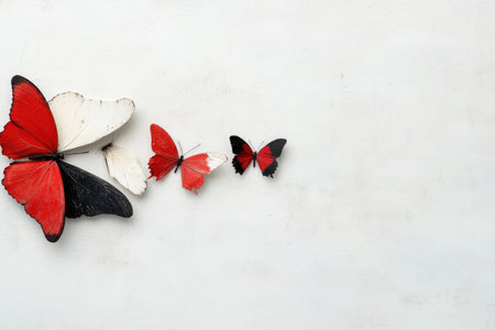 Butterflies of different colors on a white background. Copy space.の素材