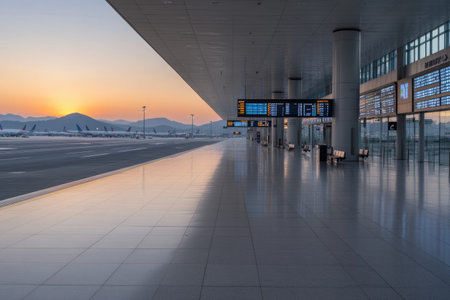 Beijing Capital International Airport at sunset.の素材