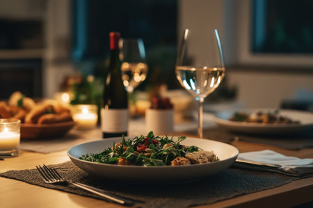 Plate of salad with arugula and parmesan cheeseの素材