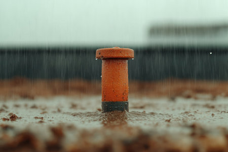 Rain drops on a pipe in the rain. Selective focus.の素材