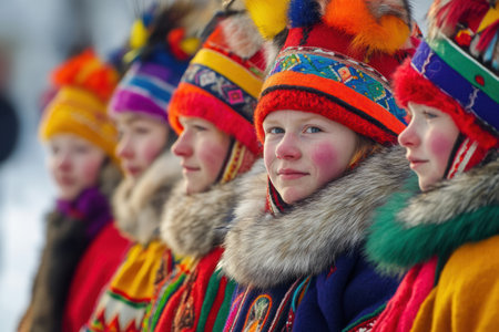 Unidentified children in traditional costume at the Moscow carnival.の素材