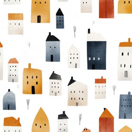 Seamless pattern with watercolor houses. Hand-drawn illustration.の素材