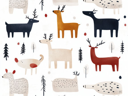 Seamless pattern with cute hand drawn reindeers. Vector illustration.の素材