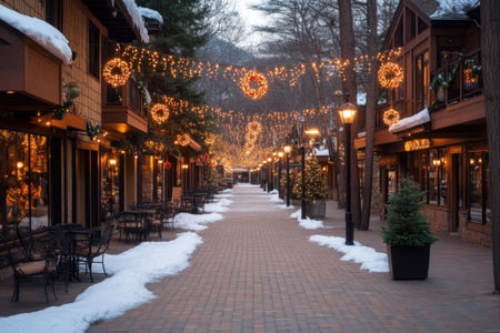 Christmas Holiday Village with Snow and Decorationsの素材