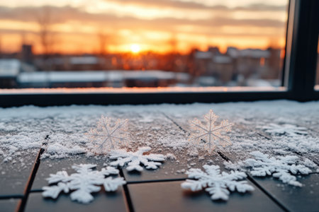 Peaceful Christmas Night with Snowflakes Falling Outsideの素材