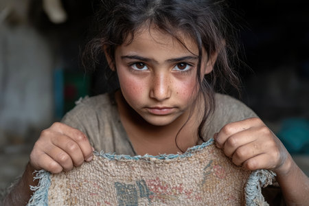 Close-up of a Muslim Woman Folding a Prayer Mat During Ramadanの素材