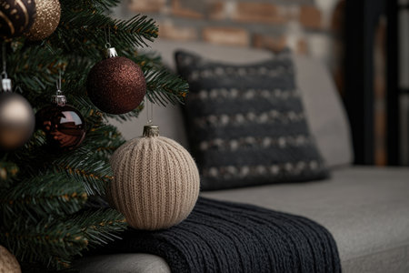 Close-up of Christmas Tree with New Year's Eve Festive Decorationsの素材