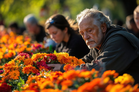 Unidentified people visit the flower market.の素材