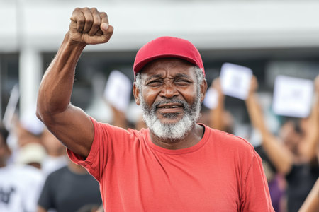 Energetic political campaign with people actively encouraging citizens to vote for change. Diverse crowds and vibrant rallies promoting democratic participation. AI generatedの素材