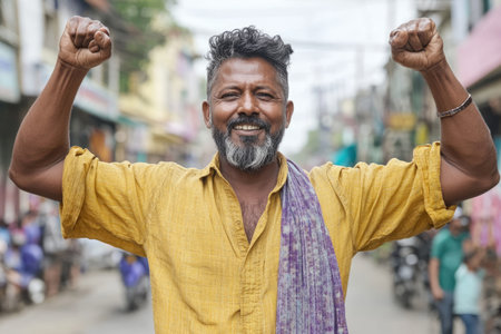 Energetic political campaign with people actively encouraging citizens to vote for change. Diverse crowds and vibrant rallies promoting democratic participation. AI generatedの素材