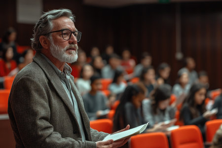 Professor giving a lecture to students in a university classroom. Scenes include teaching at whiteboards, presentations, student engagement, note-taking, Q&A sessions, and the academic atmosphere of a lecture hall or classroom.の素材