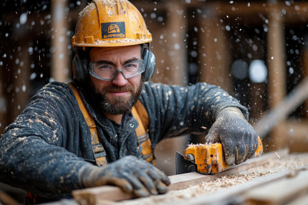 Carpenter shaping and working with wood for furniture manufacturing in a workshop. Shows traditional and modern techniques: planning, sanding, measuring, cutting on bandsaw and lathe, joinery, and assembly. Focus on skills, tools, and material.の素材