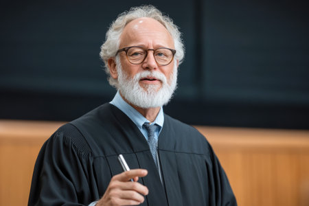 Professor in traditional academic robes giving a lecture or formal speech. Ceremonial or graduation setting with gown, possibly in a university hall or auditorium.の素材