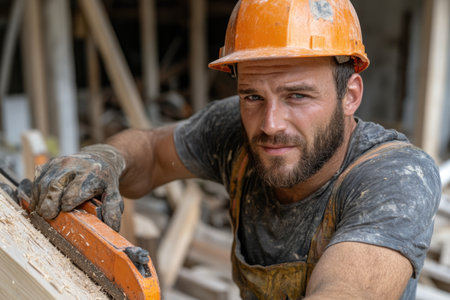 Carpenter shaping and working with wood for furniture manufacturing in a workshop. Shows traditional and modern techniques: planing, sanding, measuring, cutting on bandsaw and lathe, joinery, and assembly. Focus on skill, tools, and material.の素材