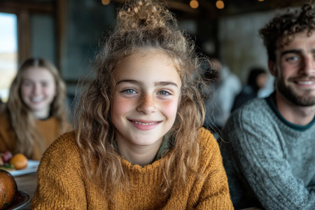 Thanksgiving table set with delicious food and decorated to create a warm, festive atmosphere celebrating the holiday.の素材