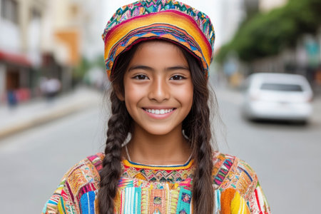 Carnival costume decorated with traditional Peruvian ornaments, showcasing vibrant colors and rich cultural heritage.の素材