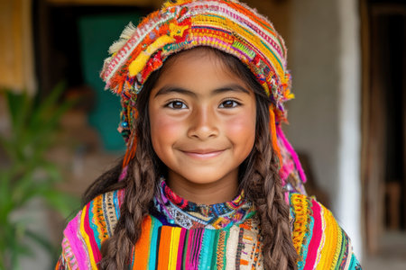 Carnival costume decorated with traditional Peruvian ornaments, showcasing vibrant colors and rich cultural heritage.の素材