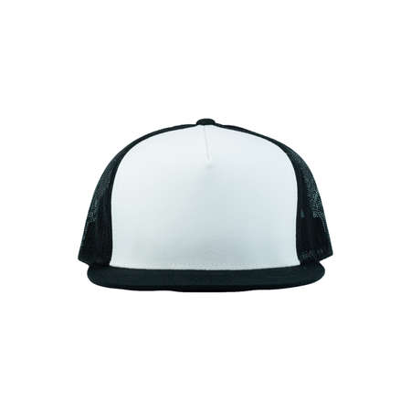 Trucker hat cap black white color isolated on white backgroundの写真素材