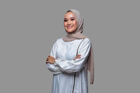 Beautiful muslim woman with successful smile expressionの写真素材