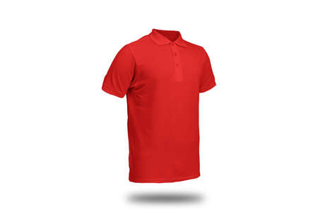 Red polo shirt with ghost model concept floating in plain backgroundの写真素材