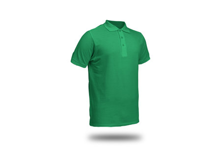 Green polo shirt with ghost model concept floating in plain backgroundの写真素材