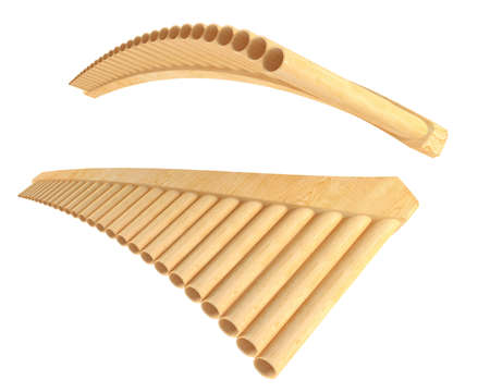 Simple wooden Pan Flute Isolatedの写真素材