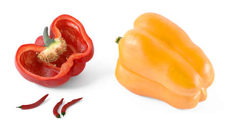 Colored paprika pepper isolated at the white backgroundの写真素材