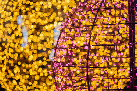 Spherical garlands bokeh glowing. Abstract city lightの写真素材