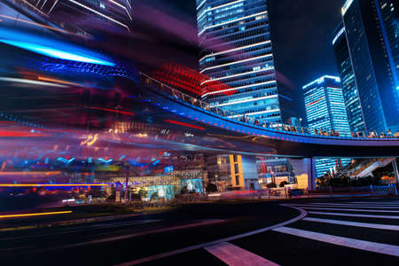 Modern city at night. Shanghai Lujiazui finance street. Long exposureの写真素材