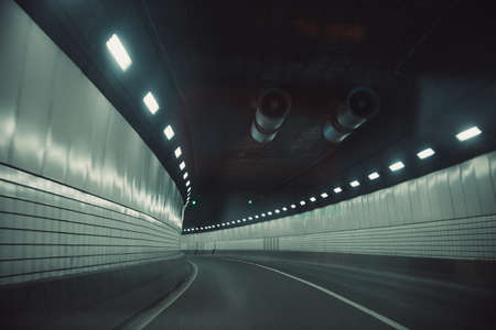 Tunnel car driving motion blur. Road in move.の写真素材