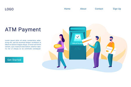 ATM payment landing page flat vector templateのイラスト素材