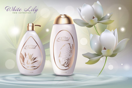 White lily cosmetics advertising banner vector templateのイラスト素材