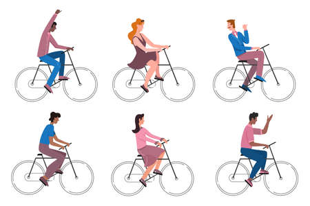 People cycling, outdoor healthy sports activity, young active cyclist riding bicycle bikeのイラスト素材