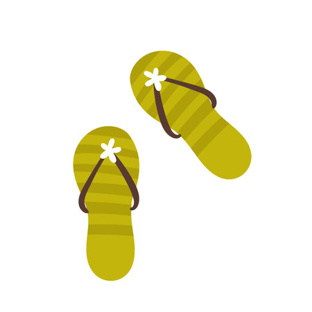 Beach shoes accessory for summer sea vacation and tourism vector illustration. Cartoon cute beach shoes for woman tourist, tropical cruise isolated on whiteのイラスト素材