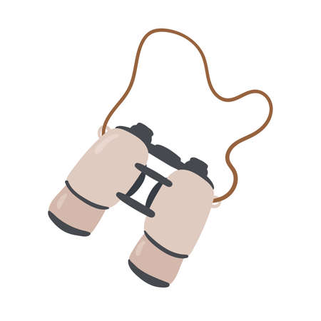 Binoculars for travel camp, tourism and outdoor summer adventure vector illustration. Cartoon binoculars equipment for camper tourist, gear to explore nature isolated on whiteのイラスト素材