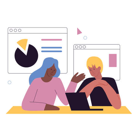 Financial business experts analyzing data statistics. Management and marketing department activity cartoon vector illustrationのイラスト素材