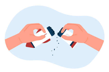 Cartoon person holding broken missile, warning about military violence. Stop war, peace concept. Hands breaking rocket to protect world and country from war vector illustration.のイラスト素材