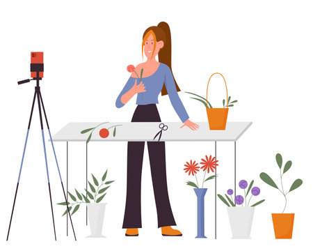 Blogger daily lifestyle content. Posting engaging information, vlogging activity isolated illustrationのイラスト素材