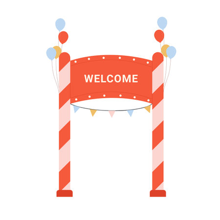 Circus welcome entry gate. Amusement park entrance, entertainment event vector illustrationのイラスト素材