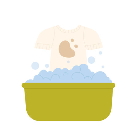 Hand washing clothes in basin. House laundry, housekeeping service vector illustrationのイラスト素材