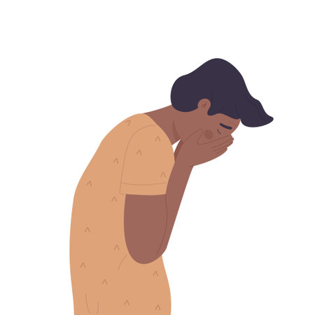 Depressive upset teenager. Anxiety problems and mental health disorder vector illustrationのイラスト素材