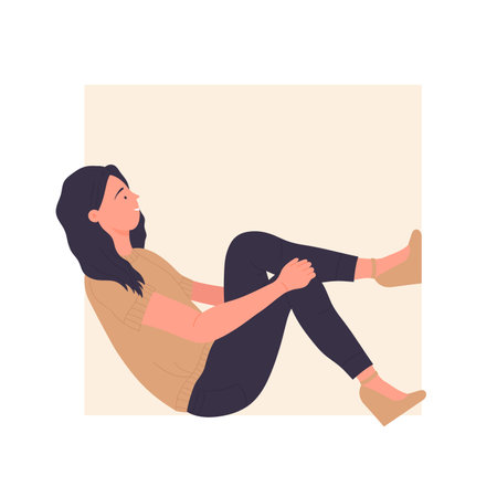 Sitting girl in square shape. People with geometrical objects vector illustrationのイラスト素材
