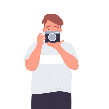 Photography hobby. Creative occupation, taking photos, shooting session vector illustrationのイラスト素材