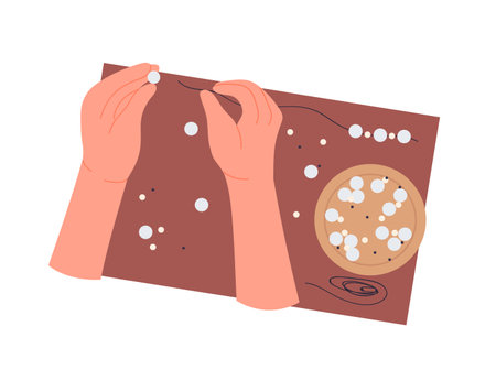 Handmade jewelry hobby. Creative handcraft activity, making bracelets vector illustrationのイラスト素材